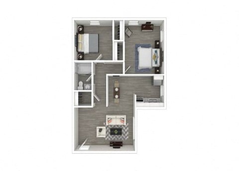 Floor plan for 2 beds, 1 bath, 820 sqft